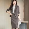 415JBe6AgPL.jpg Women's Solid Color Lapel Long Sleeve Single Button Slim Fit Suit Jacket and Skirt Set