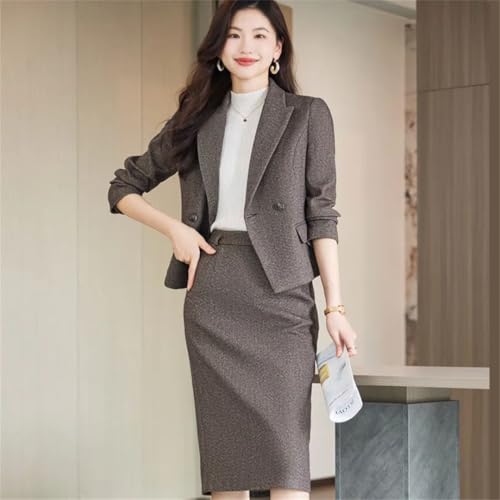 415JBe6AgPL.jpg Women's Solid Color Lapel Long Sleeve Single Button Slim Fit Suit Jacket and Skirt Set
