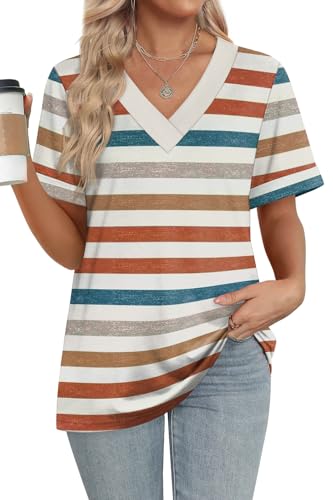 4164WaanL.jpg Womens Summer Tops Short Sleeve Basic Casual V Neck T Shirts Trendy Fashion 2025