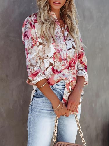 Blouses for Women Aesthetic Button Down Shirts Long Sleeve Dressy Casual Floral Tops Fall Outfits for Women 2025 Trendy