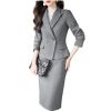 418HJFK2-TL.jpg Women's Solid Color Lapel Long Sleeve Single Button Slim Fit Suit Jacket and Skirt Set