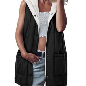 418Zntmn9yL.jpg Womens Long Puffer Vests Outerwear Hooded Button Down Gilet Sleeveless Warm Winter Coats Jackets