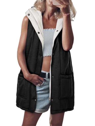 418Zntmn9yL.jpg Womens Long Puffer Vests Outerwear Hooded Button Down Gilet Sleeveless Warm Winter Coats Jackets