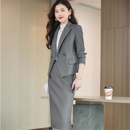 418inW4bFL.jpg Women's Solid Color Lapel Long Sleeve Single Button Slim Fit Suit Jacket and Skirt Set