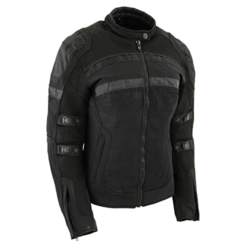 418yDYlkK9L.jpg MPL2775 Black Armored Textile Motorcycle Jacket for Women - All Season Jacket w/Removable Liner