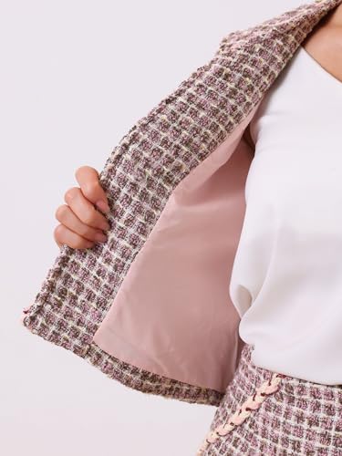 2 Piece Tweed Plaid Skirt Set for Women's Business Collarless Blazer and Mini Skirt Suit Sets