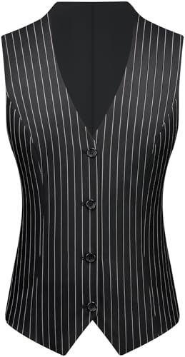 Women's 3 Piece Striped Suit One Button Slim Fit Business Work Professional Blazer Jacket Vest Pants Set