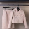 Women's Pink High-End Commuter Skirt Set Long-Sleeved Lapel Short Coat Skirt Two-Piece Set