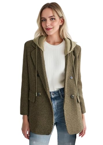 41A8JKLB2EL.jpg 2025 Women's Spring Hooded Blazer Jacket Double-Breasted Oversize Loose Fully-Lined Work Office Suit with Pockets