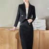 Women Solid Long Sleeve Shawl Collar Cropped Suit Jacket High Waist Wrap Hip Midi Pencil Skirts 2 Pieces Set