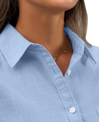 41B2kc9eAYL.jpg Womens Button Down Shirt Linen Button Up Shirts for Women Long Sleeve Summer Shirt Collared Blouse Linen Tops