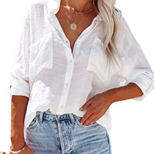 41BLTd-EdQL.jpg Button Down Shirt for Women Beach Cover Up Long Sleeve Blouses