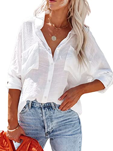 41BLTd-EdQL.jpg Button Down Shirt for Women Beach Cover Up Long Sleeve Blouses