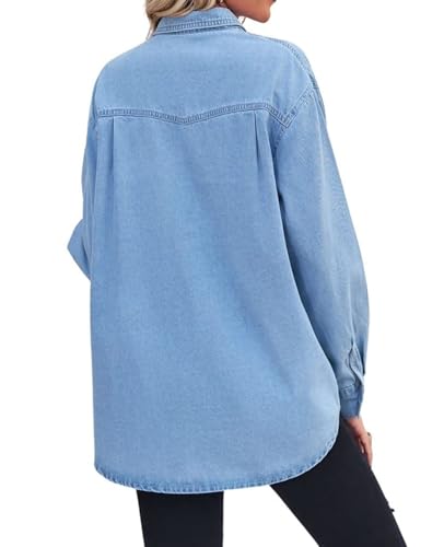 41BYT631sYL.jpg Women's Spring Long Sleeve Denim Jean Shirts Button Down Shirt Business Casual Tops