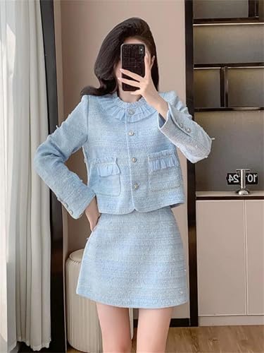 41BmaQGCkZL.jpg Women Fashion Small Fragrant Tweed Two Piece Set Jacket Coat Mini Skirt Suit French Elegant 2 Piece Outfits