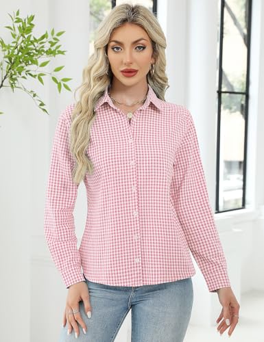 Womens Long Sleeve Button Down Shirts Casual Loose Fit Cotton Collared Blouses
