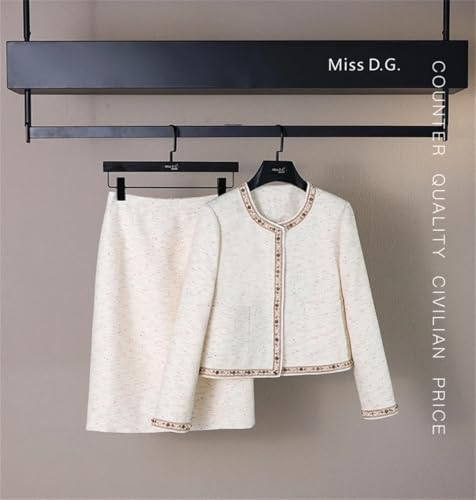 Women's French Long-Sleeved Short Jacket Skirt 2-Piece Temperament Outfits Heavy Skirt Set