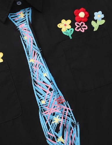 41D-g0KNogL.jpg Men's Button Down Shirts Handcrafted Floral Short Sleeve Shirt Graffiti Necktie Casual Shirts Summer Beach Tops