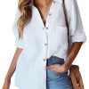 41DaE1VoFpL.jpg Womens Linen Button Down Shirt Casual Long Sleeve Cotton Blouse Loose Fit Collared Work Gauze Tops with Pocket