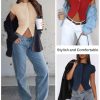 41E1DVp0STL.jpg Women's Button Down Shirt Cap Sleeve Tops for Women Button Up Ribbed Knit Slim Fit Casual Y2K Crop Going Out Top