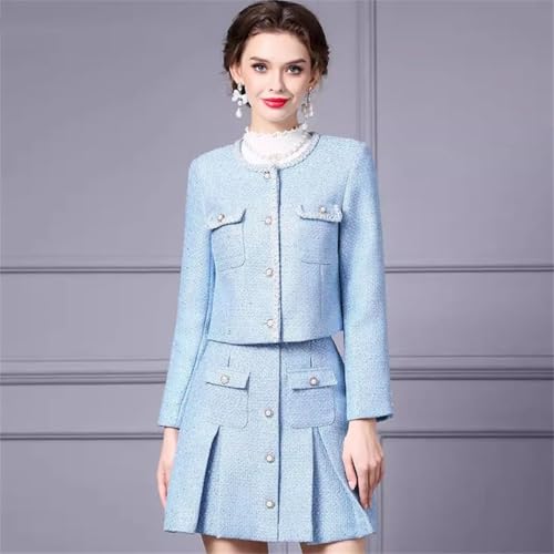 41E8CFTTC4L.jpg Women Suit Long-Sleeved Single-Breasted Jacket Top Short Skirt 2 Piece Set