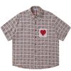 41F9ryxUQAL.jpg Cut-Out Heart Short Sleeve Shirt Collar Button Down Plaid Casual Tshirt Tops