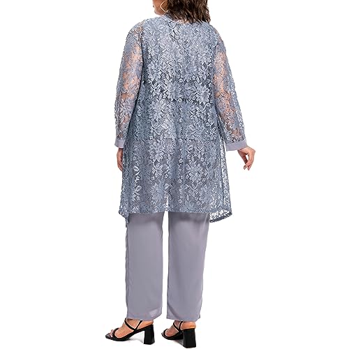 41FfSSm6PAL.jpg Plus Size Elegant Mother of The Bride Pant Suits Chiffon Pant with Women's Tank Top and Sequin Lace Jacket Evening Gown