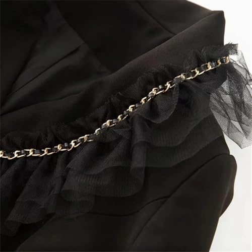 41FsSZUAs7L.jpg Women Black Skirts Suit Long Sleeve Sashes Blazer Mesh Long Skirts 2 Pieces Set