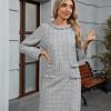 41Fvm0ro4QL.jpg Women's Long Sleeve Tweed Mini Dress Business Work Short Dress Elegant Cute Party Dresses