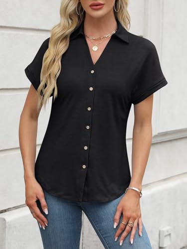 41G4-tilfdL.jpg Women's Short Sleeve Polo Tops Summer Button Down Collared T Shirts Casual Cute Ladies Tees
