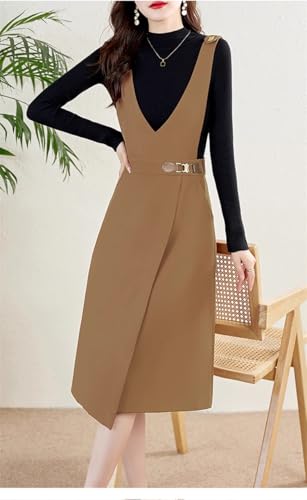 41GMYYfqhQL.jpg Sweater, Strap Skirt Suit for Womens Spring and Autumn Style Slim Commuting Vest Dress twopiece Set