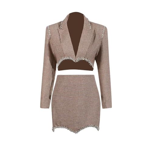 Women's Skirt Suit Spring Summer Cropped Casual Blazer High Waist Skirt 2 Piece Set for Women