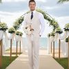 41Gly-S-qtL.jpg Casual Linen Beige Men's 2 Piece Suits Wedding Suits Slim Fit Groomsmen Tuxedos Prom Waistcoat Summer Linen Vest+Pant