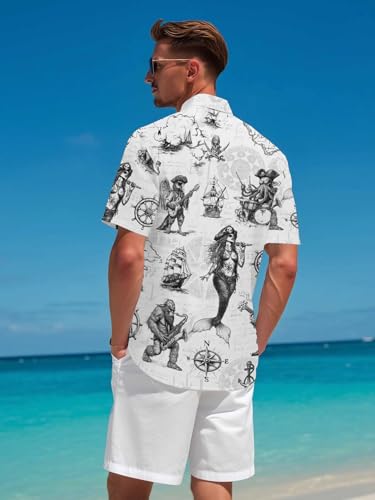 41HQu3l3x-L.jpg Funny Pirate Hawaiian Shirt Men's Aloha Shirt Summer Beach Vacation Short Sleeve Casual Button Down Shirt