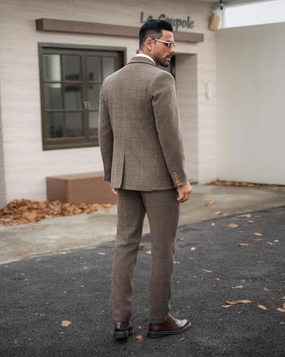 41I4YQoh-2L.jpg Vintage Men's Suit 3 Piece Plaid Tweed Herringbone Suits for Wedding Business Blazer Vest Pants