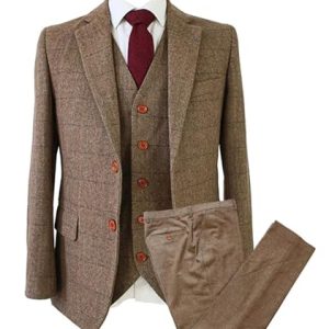 41IAP9M9fUL.jpg Vintage Men's Suit 3 Piece Plaid Tweed Herringbone Suits for Wedding Business Blazer Vest Pants