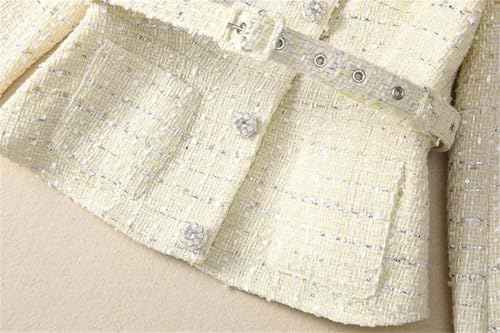 41J1ZxuP4TL.jpg Women Suit Long-Sleeved Single-Breasted Lace-Up Slim Tops Pleated Skirt Two Piece Set