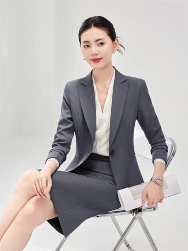 41JRKznWJNL.jpg Women's Notch Lapel Collar Slim Fit Suit Jacket Wrap Hip Pencil Skirt 2 Piece Suits Business Office Sets