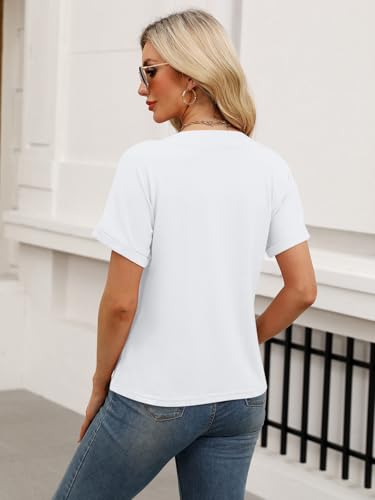 41JUQPYaFL.jpg Womens Summer Tops Short Sleeve Button Down Shirts Casual V Neck T Shirts Trendy Tunic Tops