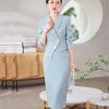 Women Solid Long Sleeve Shawl Collar Cropped Suit Jacket High Waist Wrap Hip Midi Pencil Skirts 2 Pieces Set