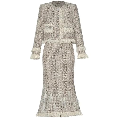 41JjIg8UpVL.jpg Women Suit Long-Sleeved Tasserl Short Coat Pretty Slim-Fit Hip Wrap Skirt Two Piece Set