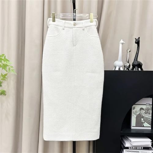 41JnvY58AgL.jpg Women White Suit Tweed Jacket + Skirt Spring/Autumn Coat Business Ladies 2 Piece Skirt Sets