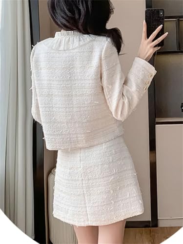 41Jou60ZvxL.jpg Women Fashion Small Fragrant Tweed Two Piece Set Jacket Coat Mini Skirt Suit French Elegant 2 Piece Outfits
