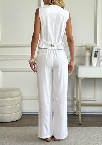41K2UtsA0ML.jpg Women's Linen 2 Piece Sets Summer Outfits Vest Waistcoat Casual Dressy Work Vacation Travel Pants Sets