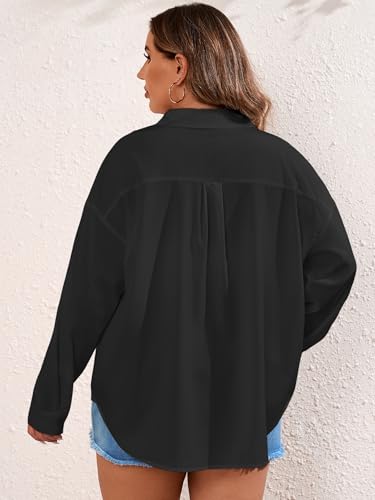 41K7O3EDdUL.jpg Women's Plus Size Button Down Shirts Long Sleeve Polo Blouses Fall Business Casual Tops with Pocket