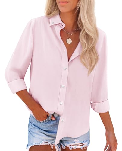 41KMuefiuNL.jpg Button Down Shirts for Women Oxford Shirt Cotton Dress Shirts Collared Long Sleeve Wrinkle Free Blouse Tops