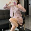 41KQ040dwML.jpg Women Crop Top Woolen Short Jacket Coat Mini Skirts Sets Pink Two Piece Suits