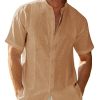 41KRUHisEL.jpg Mens Short Sleeve Cuban Camp Guayabera Shirt Linen Cotton Hippie Beach Button Down Shirts