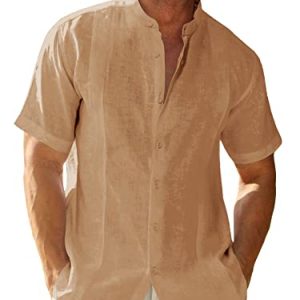 41KRUHisEL.jpg Mens Short Sleeve Cuban Camp Guayabera Shirt Linen Cotton Hippie Beach Button Down Shirts