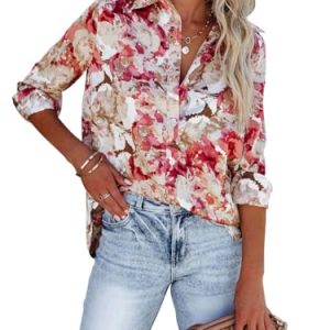 41KeN3vzNkL.jpg Blouses for Women Aesthetic Button Down Shirts Long Sleeve Dressy Casual Floral Tops Fall Outfits for Women 2025 Trendy